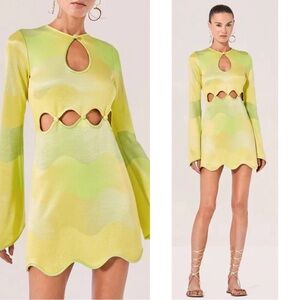 ALEXIS Chiara Waves Keyhole Cutout Long Sleeve Green Mini Dress Size Medium